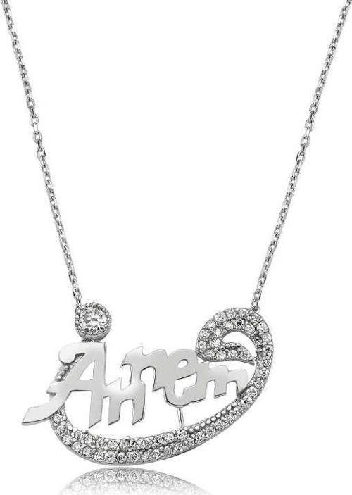 925 Ayar Gümüş Annem Vav Kadın Gümüş Kolye