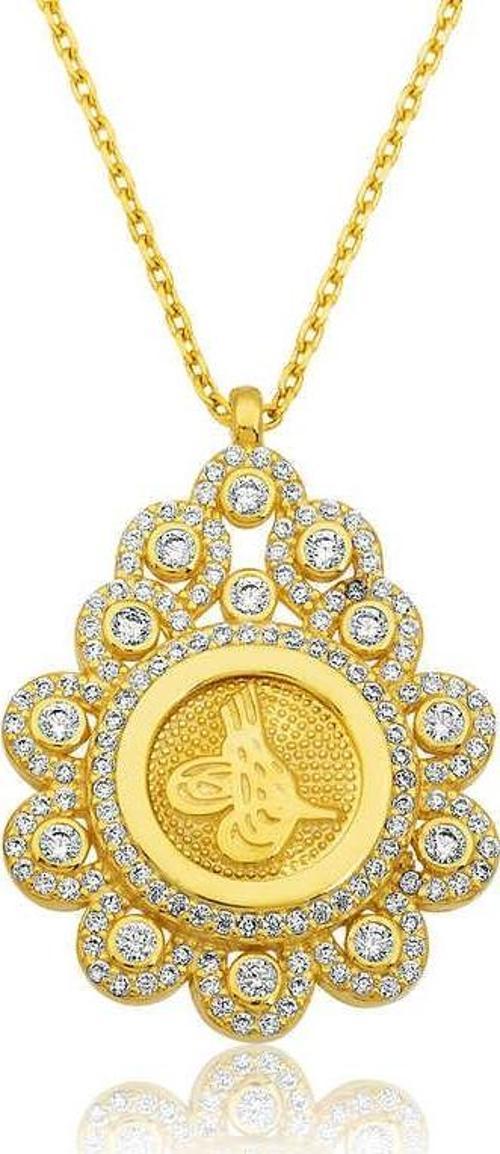 925 Ayar Gümüş Damla Çerçeveli Tuğra Kadın Gümüş Kolye