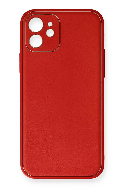 iPhone 12 Mini Kılıf Coco Deri Silikon Kapak - Kırmızı-(5796)