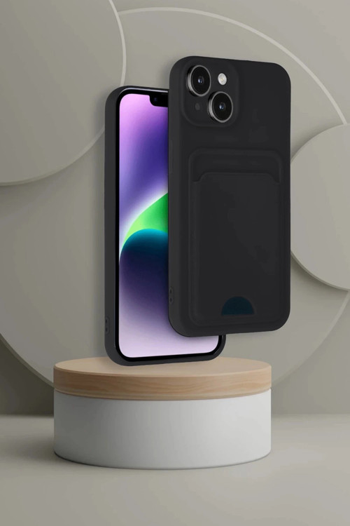 iPhone 14 Kılıf Kelvin Kartvizitli Silikon - Siyah-(5796)