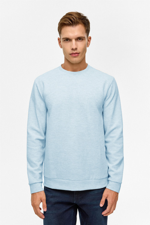 Bol Kesim O Yaka Melanj Desenli Waffle Sweatshirt