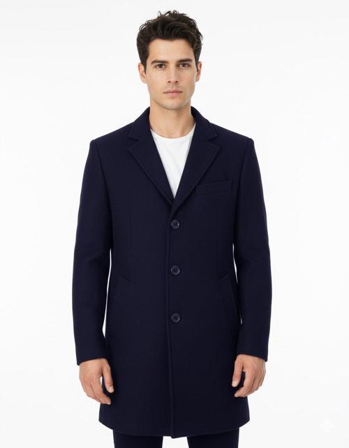 Slim Fit Sivri Yaka Erkek Koyun Yünlü Kaban