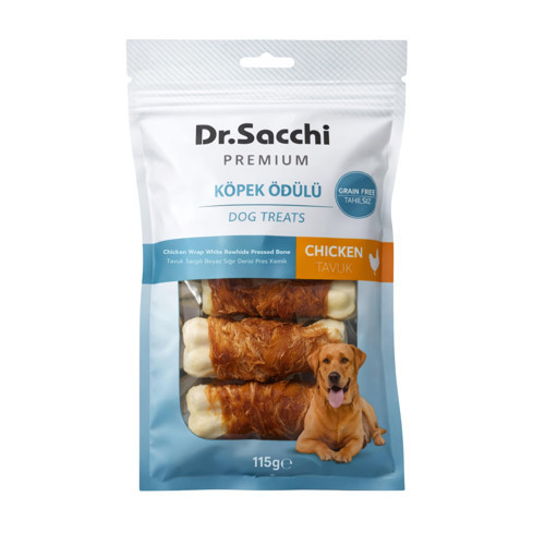 Premium Tavuk Sargılı Beyaz Sığır Derisi Pres Kemik Tahılsız Köpek Ödülü 3” 22- 25 Gr 5'li