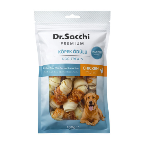 Premium Tavuk Sargılı Beyaz Sığır Derisi Düğüm Kemik Tahılsız Köpek Ödülü 2” 12-13 Gr 8'li