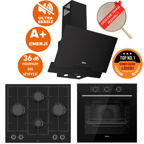 FryArt&SilentArt OSCAR Sessiz Yeni Seri Siyah Ankastre Set ( D063-SA + QXE62CS + LN385)