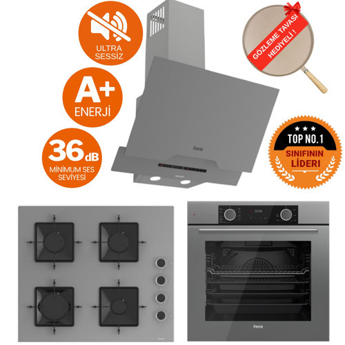 FryArt&SilentArt OVVA Sessiz Yeni Seri Antrasit Gri Ankastre Set (D065-SA + XE63CPR + SS208 )