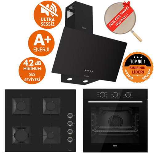 FryArt&SilentArt Palermo Sessiz Yeni Seri Siyah Ankastre Set ( D086-SA + QXE62CS + SS205)