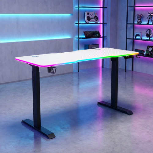 G-Flex Elektrikli Yükseklik Ayarlı RGB Aydınlatmalı Oyuncu Masası - 160x80 - Beyaz