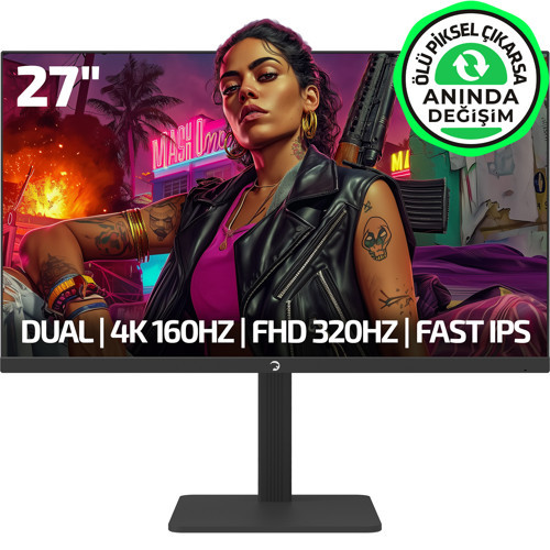 Kaze Dual 27'' 0.5Ms 4K 160Hz - FHD 320Hz Fast IPS Pivot Dual Mod Gaming Monitör (Sıfır Ölü Piksel Garantili)