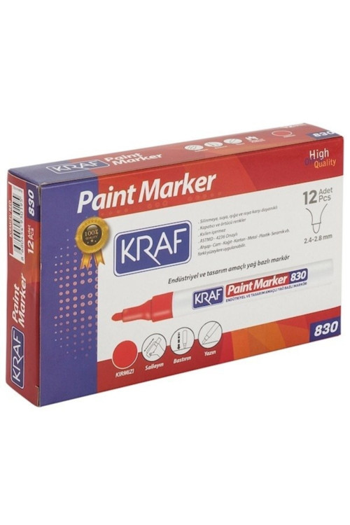 830 Paint Markör Kalem Kırmızı 12'li