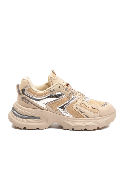 Bej Bağcıklı Kalın Taban Hafif Kadın Sneaker 2318 G