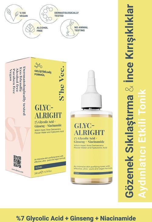 GLYC- ALRIGHT - Tüm Ciltler İçin Gözenek Sıkılaştırıcı Leke Karşıtı Tonik 200ml