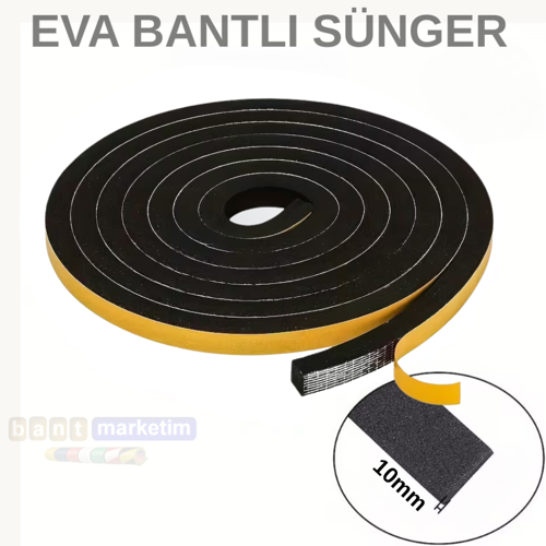 Eva Neopren Conta Sünger Bantlı Sızdırmazlık Bandı 10mm Kalınlıkta 10mmx10mt