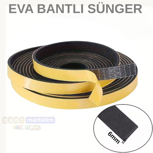 Eva Neopren Conta Sünger Bantlı Sızdırmazlık Bandı 6mm Kalınlıkta 30mmx20mt
