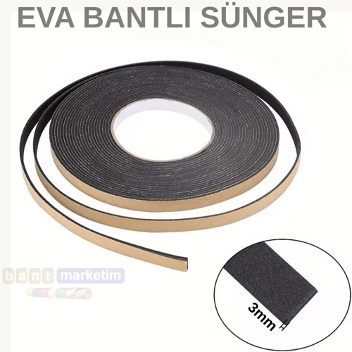 Eva Neopren Conta Sünger Bantlı Sızdırmazlık Bandı 3mm Kalınlıkta 25mmx20mt