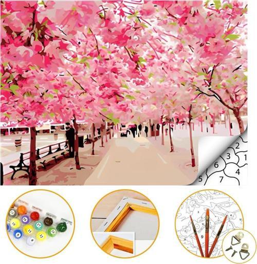 Bahar Çiçekleri - Sayılarla Boyama Seti Kasnağa Gerili 60x75cm Boyalar ve Fırçalar Dahil