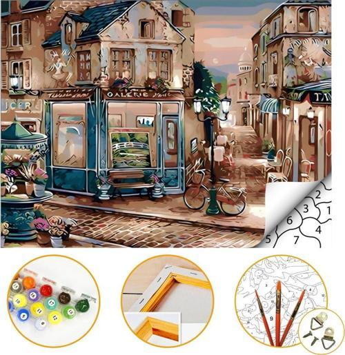 Huzurlu Sokak - Sayılarla Boyama Seti Kasnağa Gerili 60x75cm Boyalar ve Fırçalar Dahil