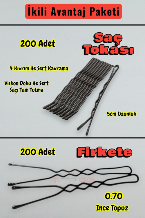 200 Adet Tel Saç Tokası+200 Adet 0.70 Saç Firketesi Toplam 400 Adet