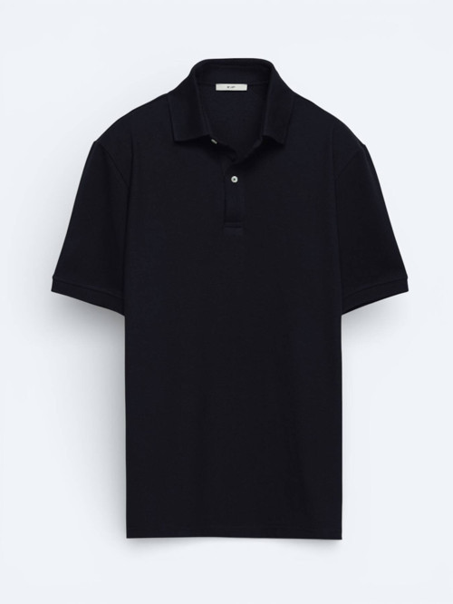 Lacivert Düz Polo Yaka Pamuk Karışımlı T-Shirt