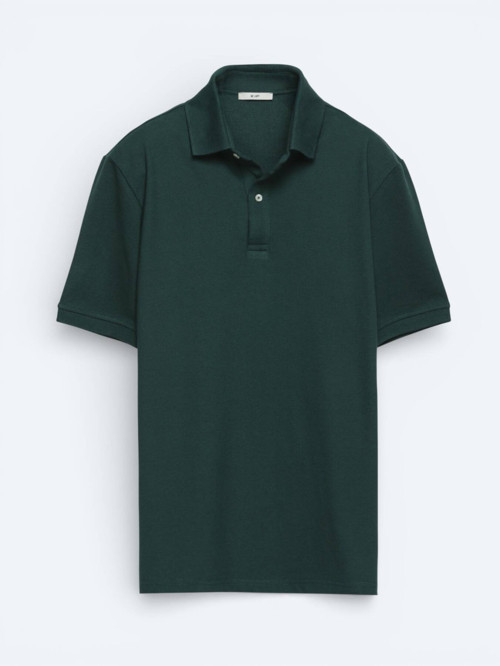 Yeşil Düz Polo Yaka Pamuk Karışımlı T-Shirt