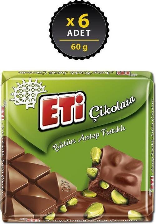 Çikolata Antep Fıstıklı Kare 60 g x 6 Adet