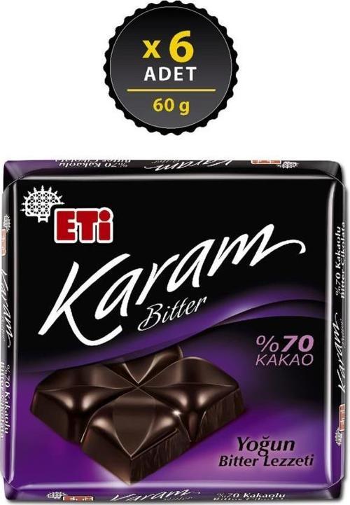 Karam %70 Kakaolu Bitter Çikolata 60 g x 6 Adet