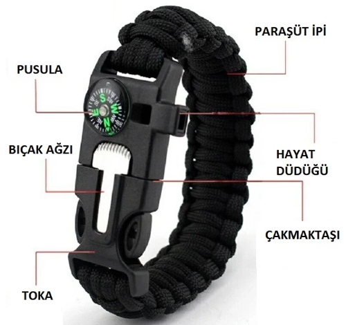 Survıval Kamp Bileklik Düdük Çok Amaçlı