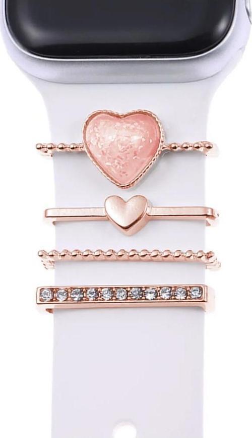 Apple Watch 6 44mm Kordon Süsü Charm İnci Kalp Rose Gold