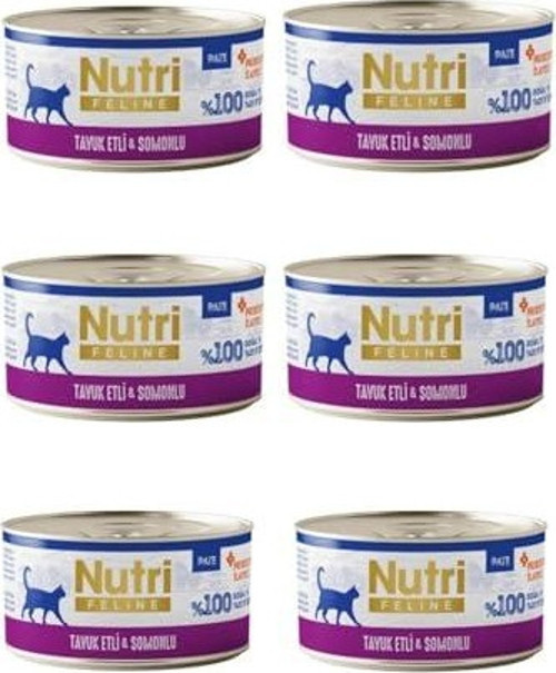 Tavuk ve Somon Lezzeti: Nutri Feline Tahılsız Pate (6x70g) - Omega-3 Kaynaklı Ezme