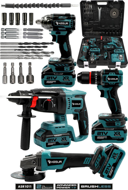 Plus 21V Darbeli Kömürsüz Kırıcı Delici Hilti & Taşlama & Matkap & Somun Sıkma Sökme 4'lü Set