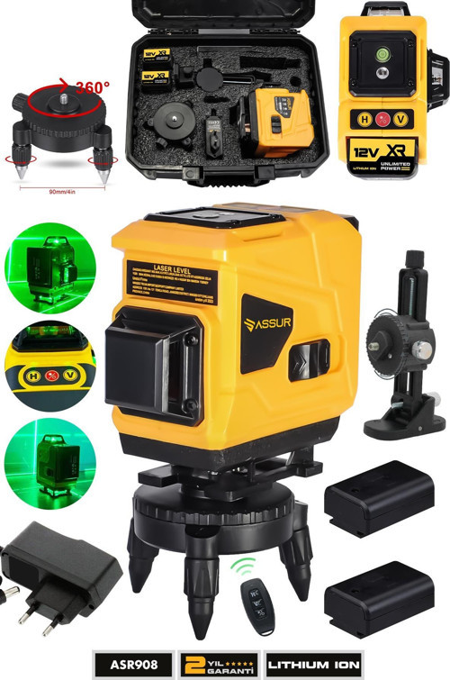Plus 360° 12 Köşe Otomatik Hizalamalı Yeşil Çizgili Su Terazili Lazer Metre Hizalama