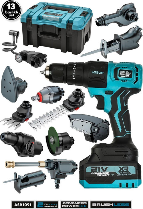Pro 21V Çift Akülü Kömürsüz Şarjlı 13 Başlıklı Set