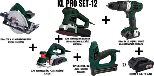 Set-12 (1350 W 185 MM ELEKTRİKLİ DAİRE TESTERE+850 W PLANYA MAKİNASI+450 W 150 MM EKSANTRİK ZIMPARA MAKİNASI+ELEKTRİKLİ ÇİVİ ZIMBA TABANCASI+ŞARJLI DARBELİ MATKAP)