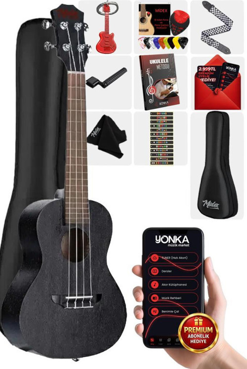 SPA-235BK Maun Ağacı Yüksek Kaliteli Soprano Ukulele Seti Siyah