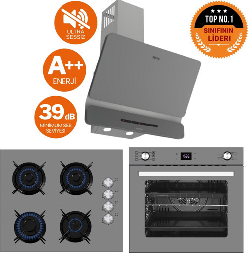 ve AFM Tech Marka /GREYUM Antrasit Gri Ultra Sessiz Ankastre Set( D082-SA + FM2210 + FM7710)