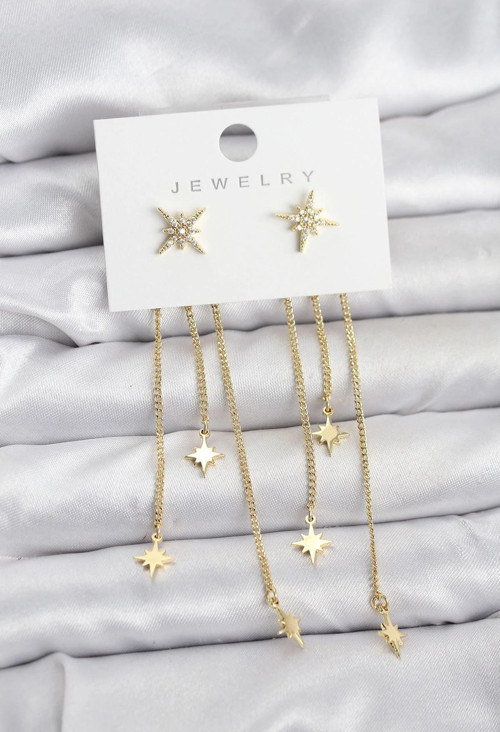 Kutup Yıldızı Model Gold Renk Pirinç Sallantılı Kadın Küpe