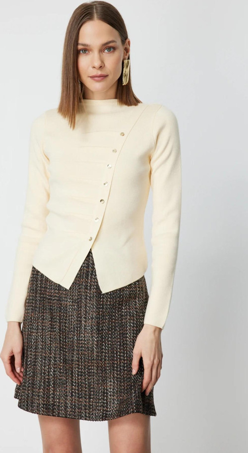 Kadın Drape Detaylı Düğmeli Triko Kazak 65339 Krem