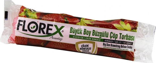 250 ADET FLOREX-502 ÇİLEK KOKULU BÜZGÜLÜ BÜYÜK 10PCS 65X70CM ÇÖP TORBASI 25x10=250 (5047)