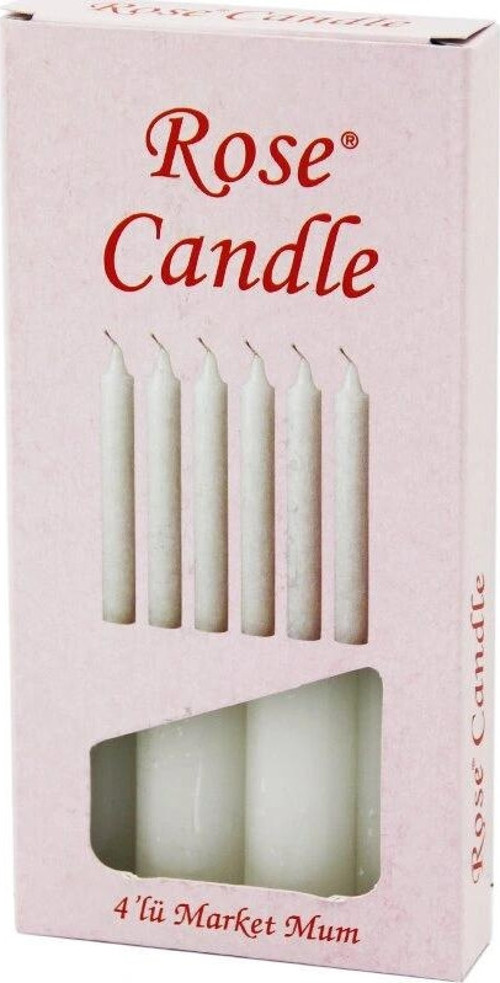4PCS - KALIN ÇAP=2CM - UZUNLUK=15CM BEYAZ KLASİK MARKET MUM (5047)