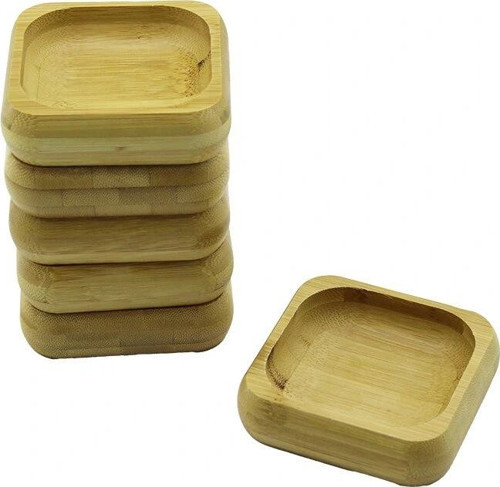 6 ADET 9X9CM KARE AHŞAP BAMBU ÇEREZLİK - LOKUMLUK KASE DERİNLİK: 1.8CM (5047)