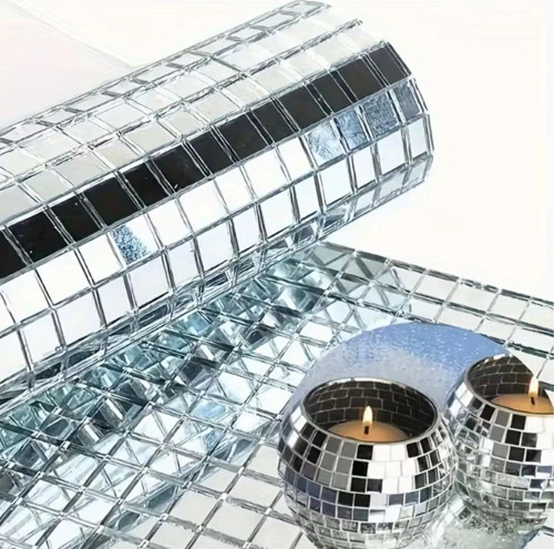 Kare Silver Cam Mozaik Fayans Çıkartmaları El İşi Kare Cam Fayans Kendinden Yapışkanlı Aynalı Dekor