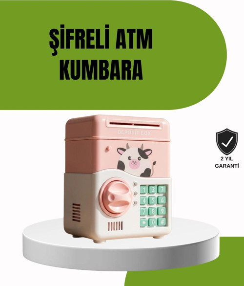 ATM Tasarımlı Pembe Işıklı Sesli Çocuk Kumbarası