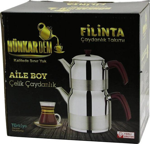 FİLİNTA AİLE BOY ÇELİK ÇAYDANLIK SETİ ÇİFT KAPAKLI RENKLİ BAKALİT KULP ÜST DEMLİK: 1.5LT - ALT SULUK