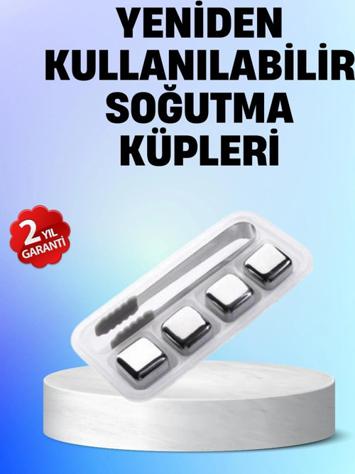 Yeniden Kullanılabilir 304 Çelik Metal Buz Küpleri 4'lü Set