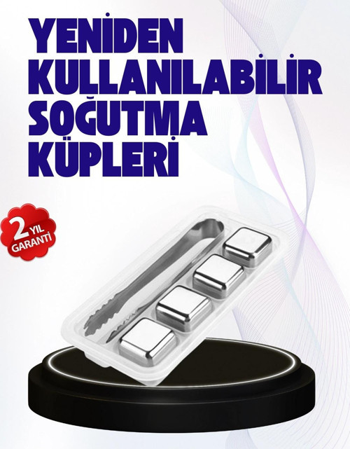 Paslanmaz Çelikten Üretilmiş Metal Buz Küpü Seti ve Buz Klipsi