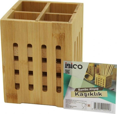 4 BÖLMELİ BÜYÜK - PENCERELİ KARE=11X11CM AHŞAP BAMBU KAŞIKLIK ORGANİZER (5047)