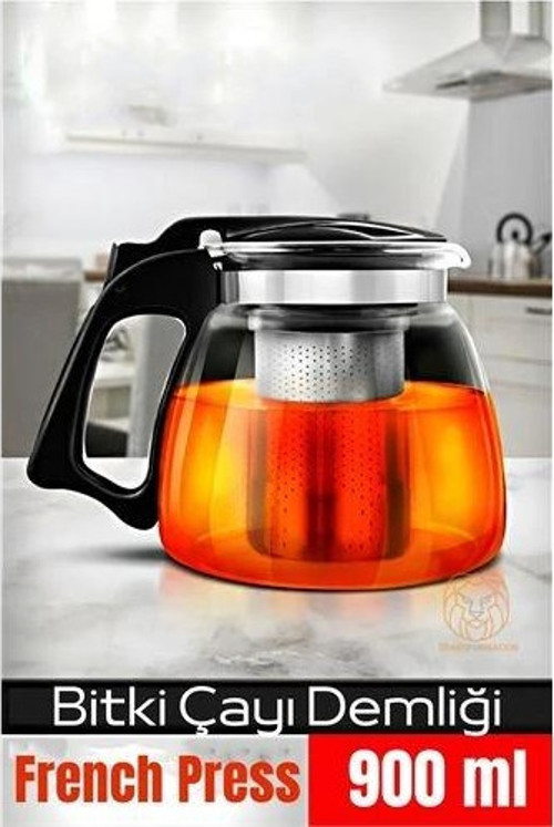 Süzgeçli French Press Cam Demlik 900 Ml Bitki Çayı Demliği