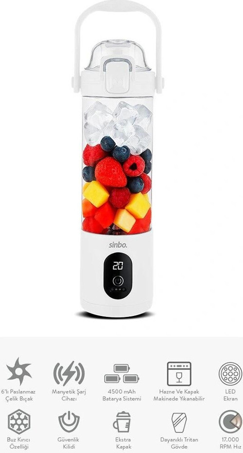 ŞARJLI TAŞINABİLİR SMOOTHİE BLENDER 700MLBUZ KIRMA - ÇELİK BIÇAK MANYETİK ŞARJ 150W 4500mAh SHB-7504