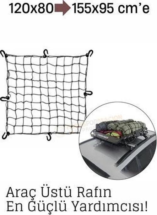 Elastik Bagaj Filesi 120x80 cm – 155x95 cm’e Kadar Genişler | Araç Üstü, Kamp ve Seyahat İçin