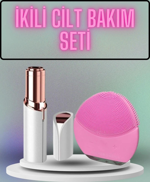 KAŞ BIYIK VE YÜZ EPİLASYON ALETİ VE TİTREŞİMLİ YÜZ TEMİZLEME MASAJ ALETİ İKİLİ SET